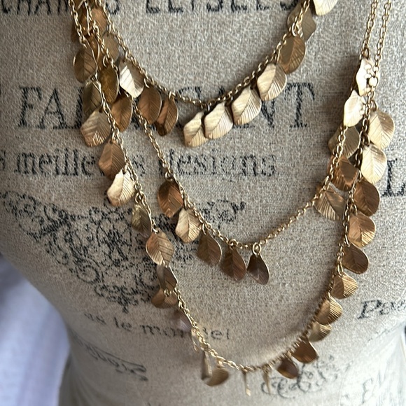 Gold Multi Strand Leaf Necklace - Picture 2 of 3